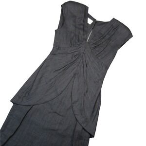 Vtg Barbara Barbara Linen Sheath Dress 8 Black Tulip Slit Cap Sleeve Evening 80s